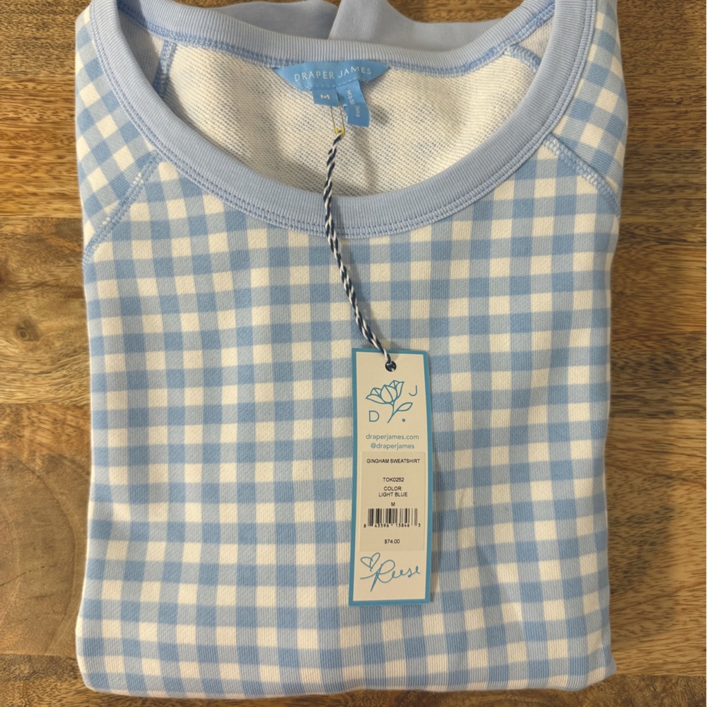 Light blue gingham sweatshirt